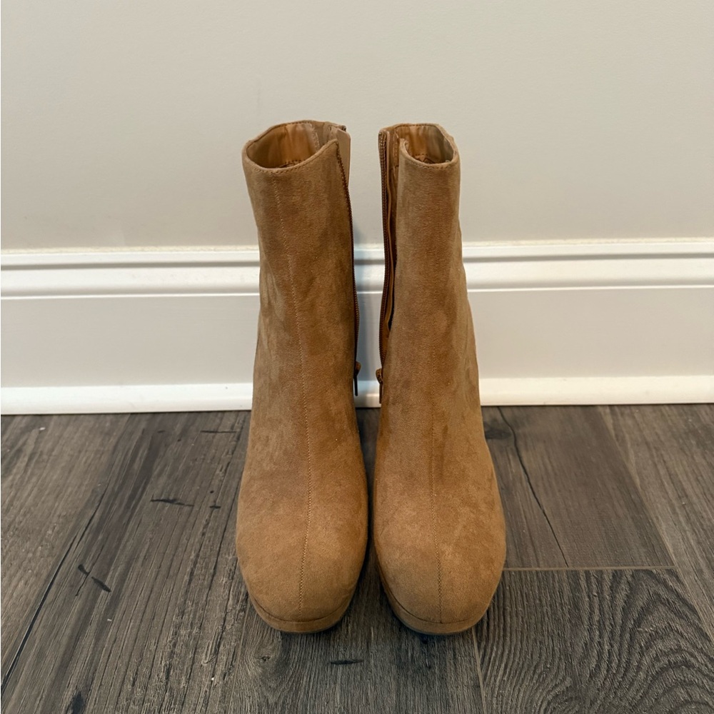 Women's Tan Suede Ankle Booties - Classic Platform Zip Boot